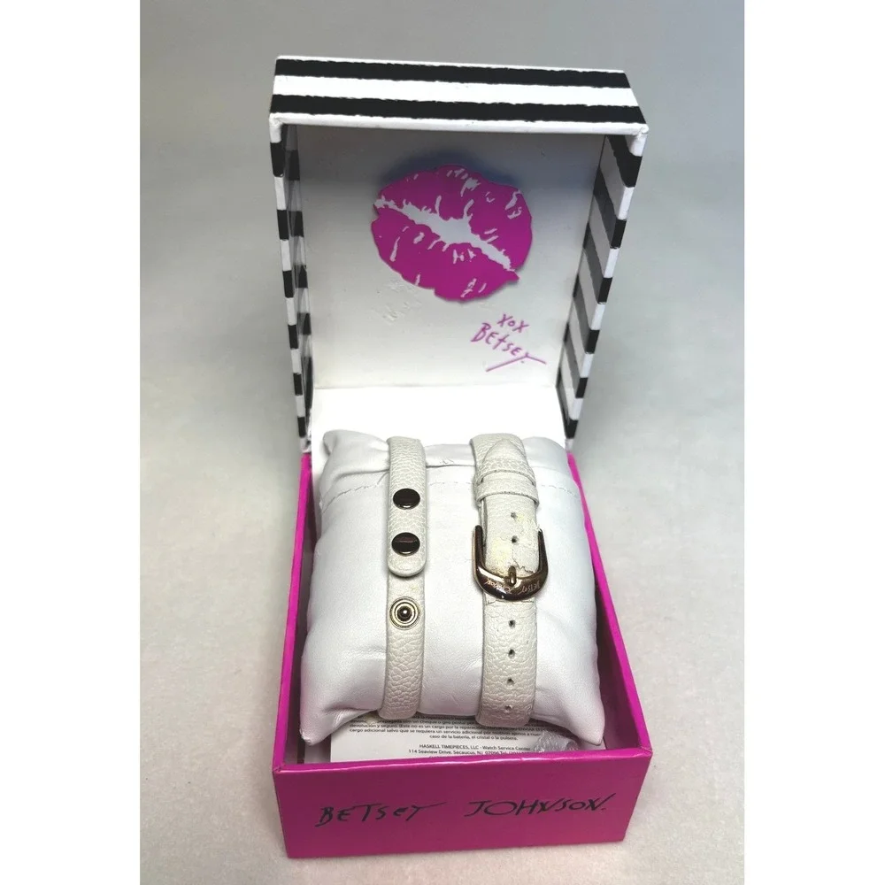 Betsey Johnson White Rose‎ Gold Owl Watch and Bracelet Set with Box